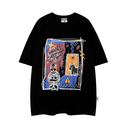 Women's American-style Retro Graffiti Couple Short-sleeved T-shirt