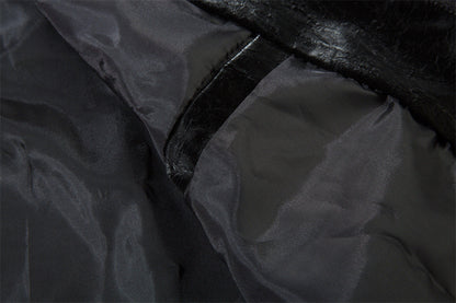 Men's Split Splicing Solid Color Loose Standing Collar Leather Jacket