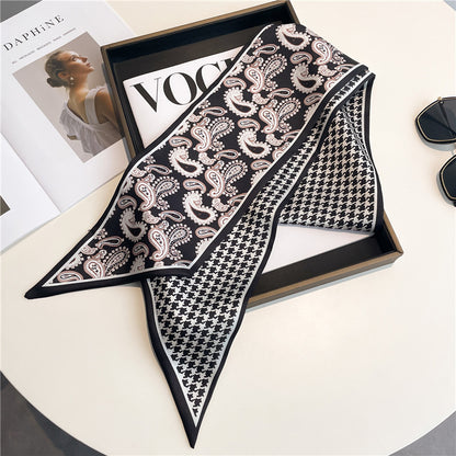 Thin Houndstooth Silk Scarf - Hair Tie