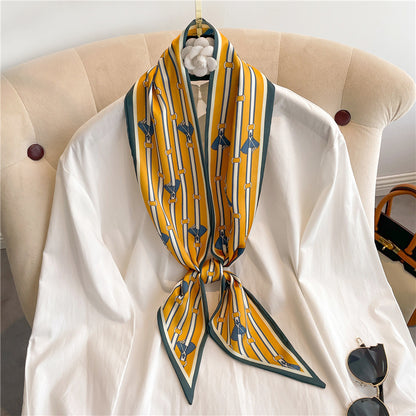Thin Houndstooth Silk Scarf - Hair Tie