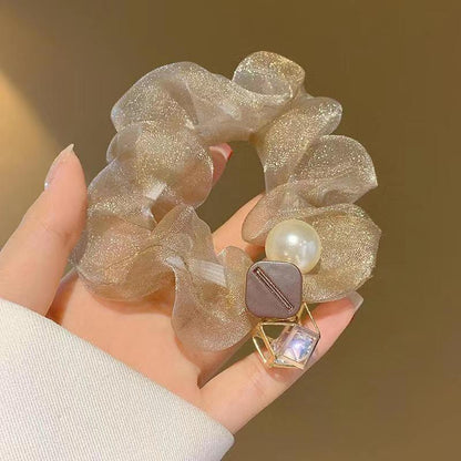 Light Luxury Pearl Organza Highly Elastic Hair Rope