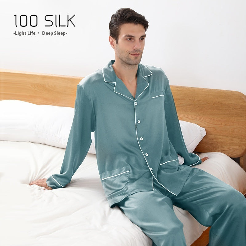 Men's 22 M Heavy Mulberry Silk Pajamas Lapel Homewear
