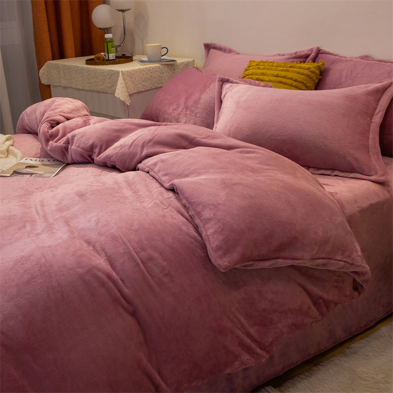 Four-piece Double-sided Fleece Duvet Cover Yellow