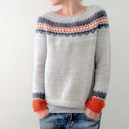 Women's Round Neck Loose Multicolor Pullover Sweater