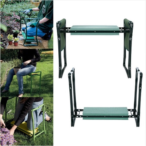 Foldable Garden Bench Chair with Tool Pouch