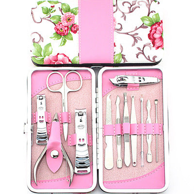 Stainless Steel 12-Piece Pink Flower Nail Clipper Set