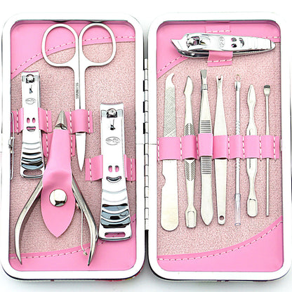 Stainless Steel 12-Piece Pink Flower Nail Clipper Set