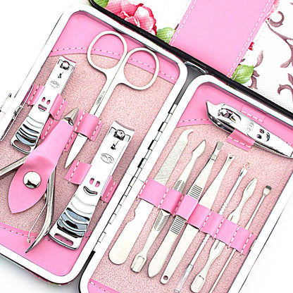 Stainless Steel 12-Piece Pink Flower Nail Clipper Set