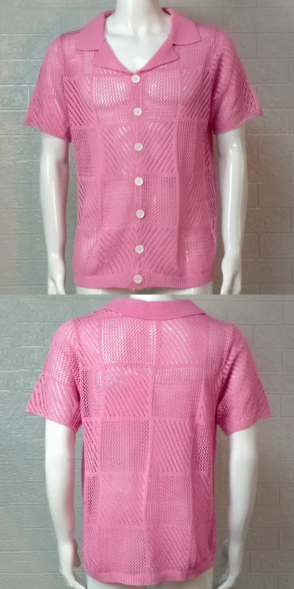Men's Knit Polo Collar Cardigan Top