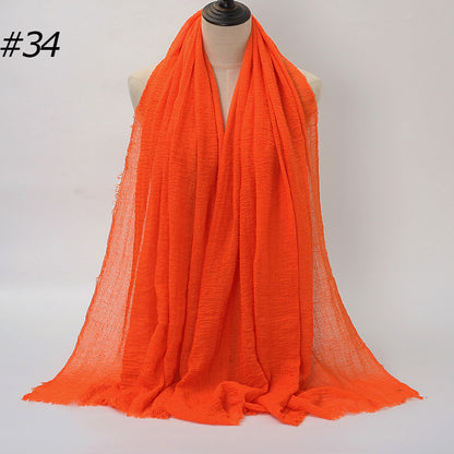 Pure Color Pleated Cotton Scarf Cotton And Linen Scarf