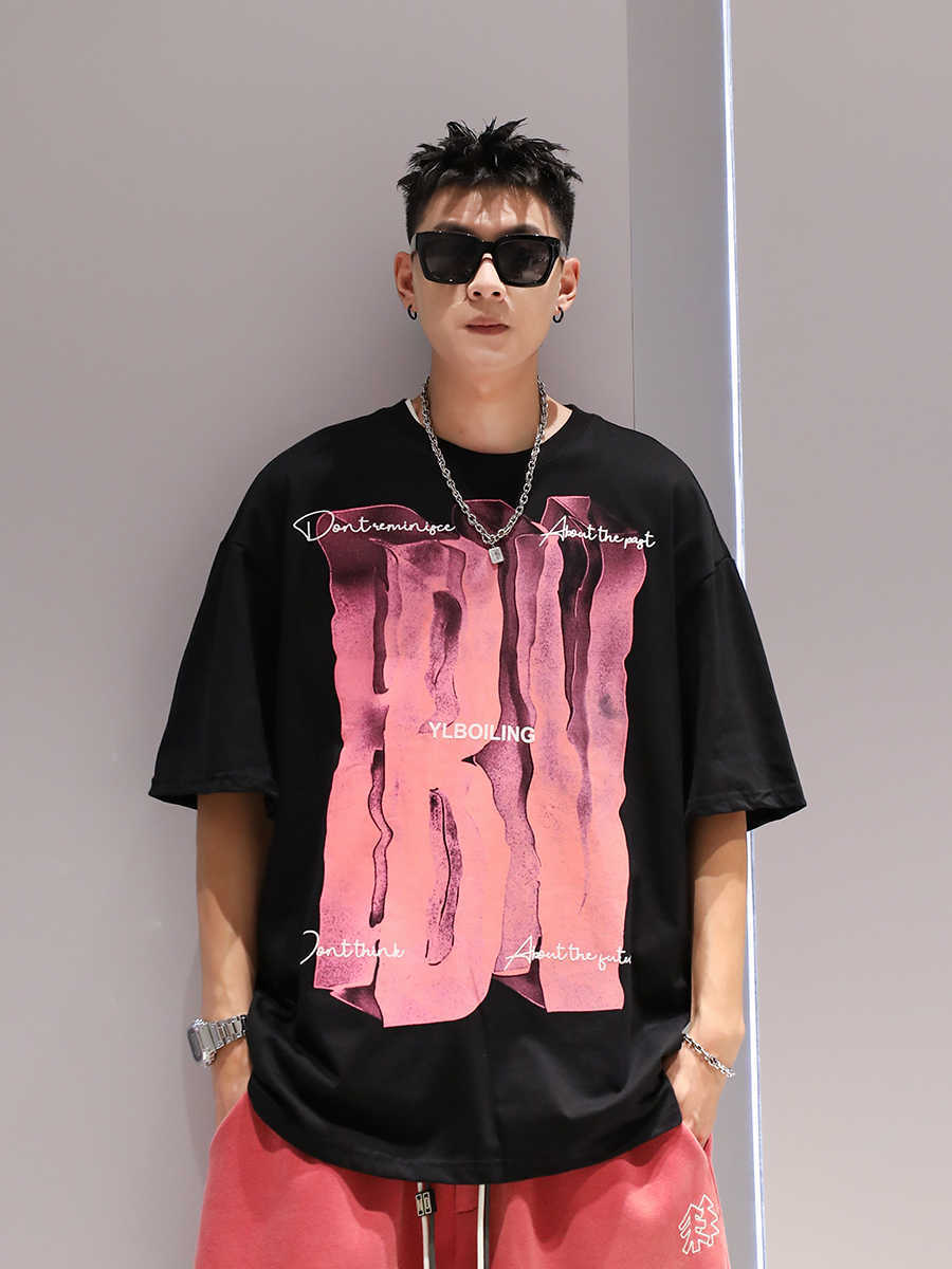 3D Large Letter Print Short Sleeve Cotton T-shirt
