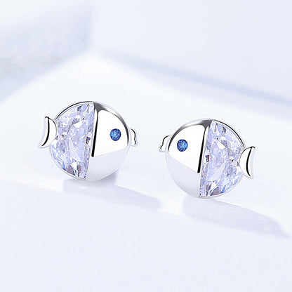 S925 Sterling Silver Kissing Gourami Stud Earrings