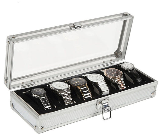 Aluminum 6 Watches Box Table Box Jewelry Storage Organizer