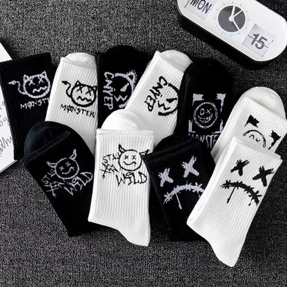 Mens Mid-calf Sports Black And White Socks