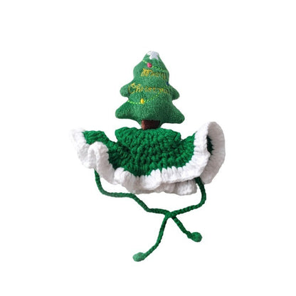 Christmas Tree Pet Head Cover Crochet Cat Dog Hat