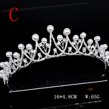 Vintage Pearl Rhinestone Crown Headband for Women - Alloy Hair Accessory Available in 7 Colors