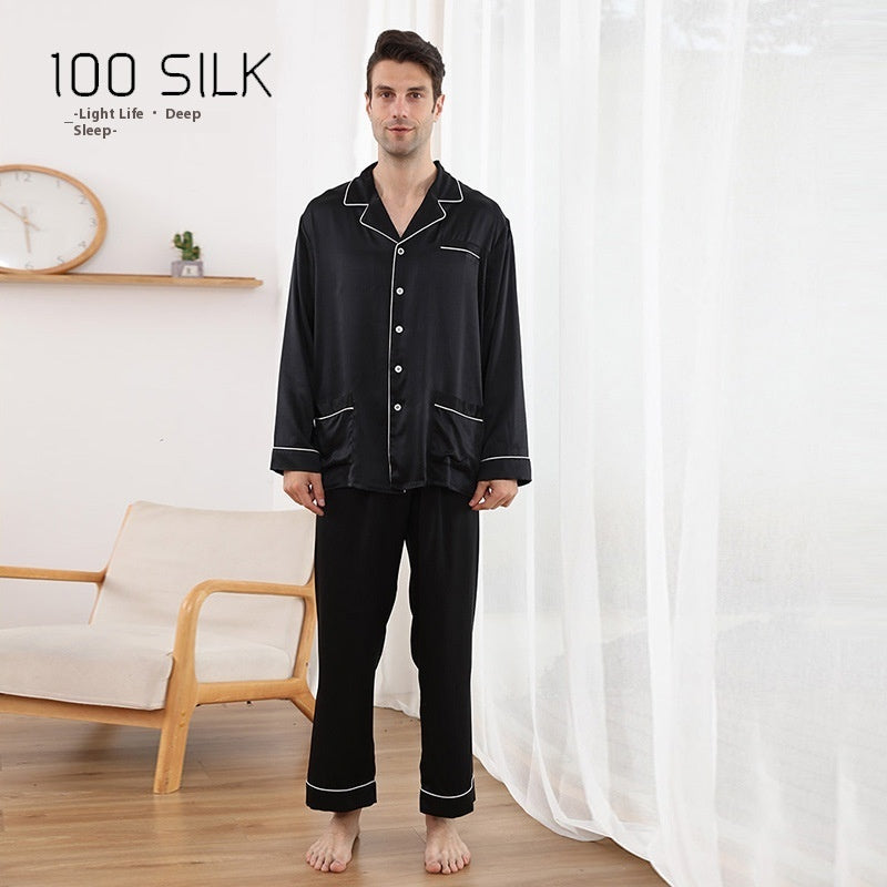 Men's 22 M Heavy Mulberry Silk Pajamas Lapel Homewear