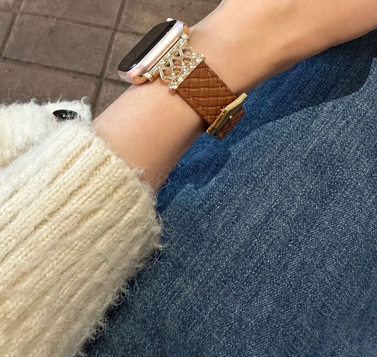 Diamond Design Leather Women's Watch Strap