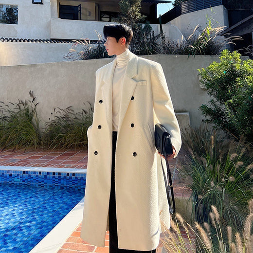 Double Breasted Temperament Woolen Coat Two Colors