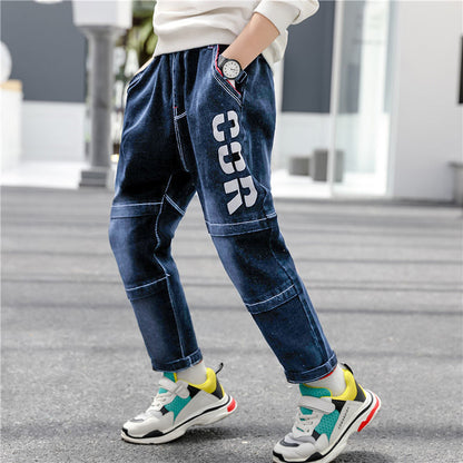 Boys Jeans Autumn And Winter New One-piece Velvet