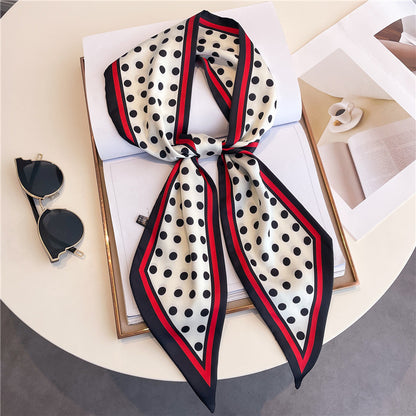 Thin Houndstooth Silk Scarf - Hair Tie