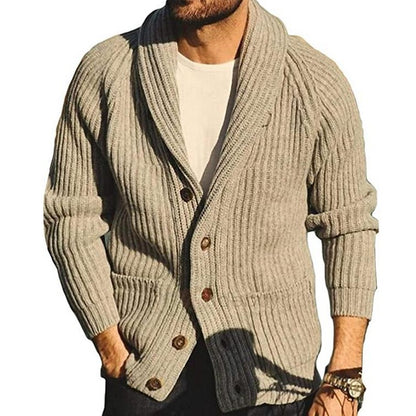 Men's Lapel Knitting Cardigan Fashion Button Sweater With Pockets Outwear