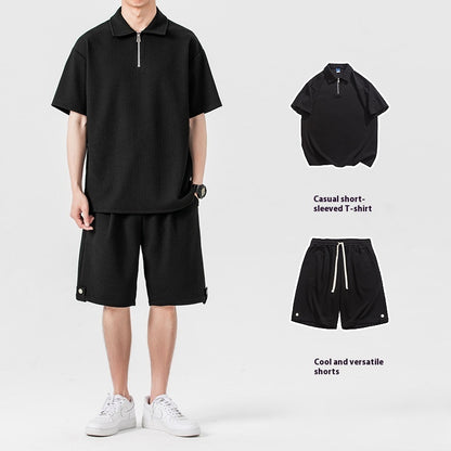 Polo Shirt Sports Shorts Solid Color Couple Suit