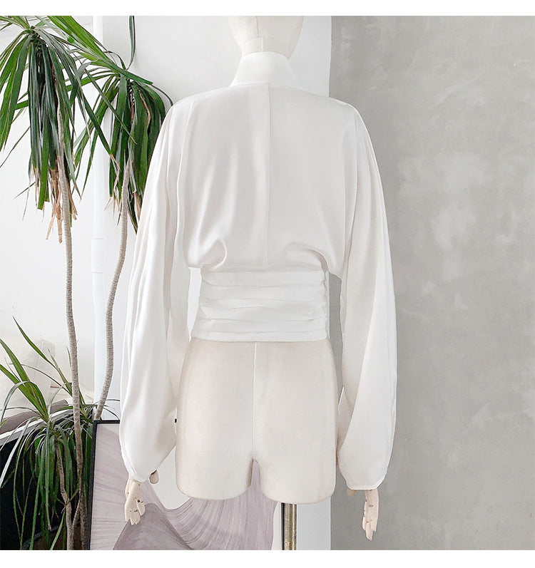 French Drape Pleated Long Sleeve Shirt