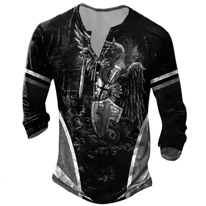 Men's Medieval Digital Print Long Sleeve T-shirt