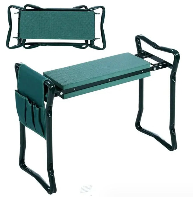 Foldable Garden Bench Chair with Tool Pouch