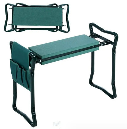 Foldable Garden Bench Chair with Tool Pouch