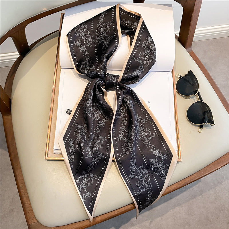 Thin Houndstooth Silk Scarf - Hair Tie