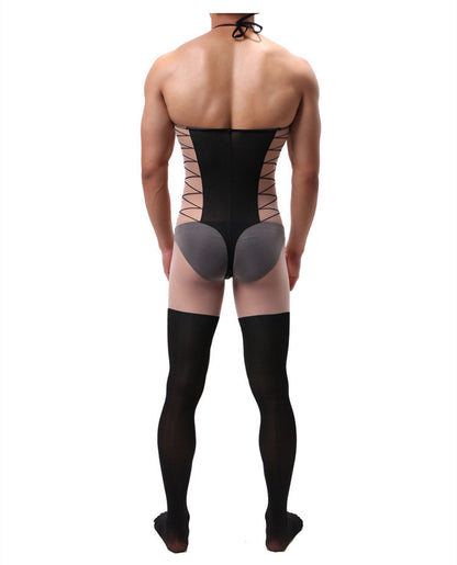 Men's Jacquard Sling One Piece Silky Stockings