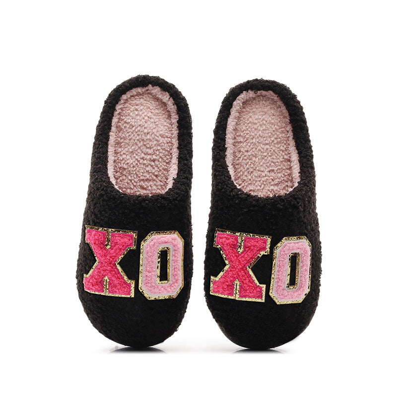 Warm Grid Letter Cotton Women's Slippers