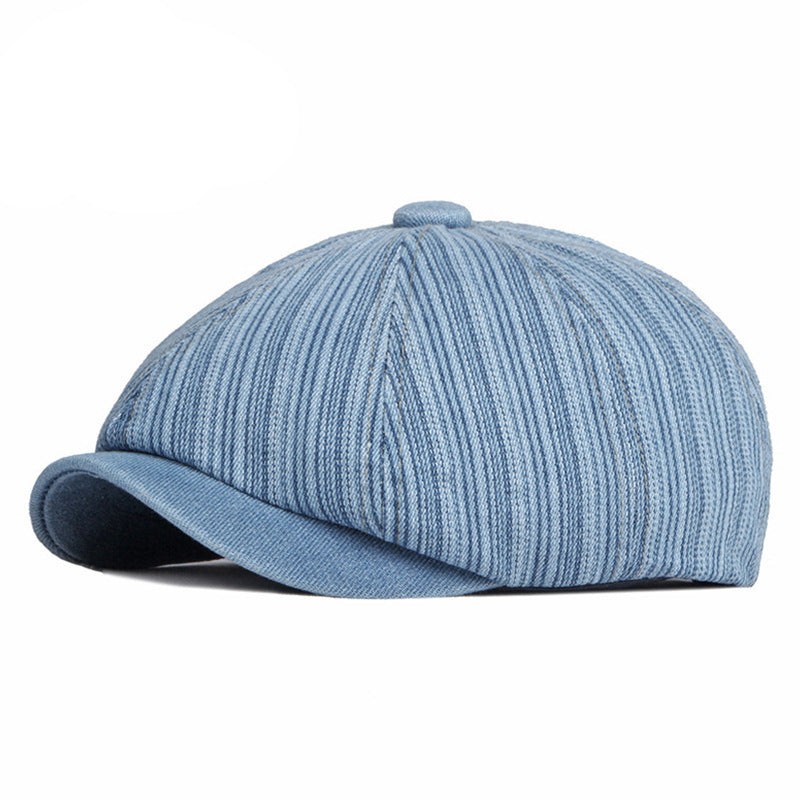 Spring Autumn Washed Denim Octagonal Beret