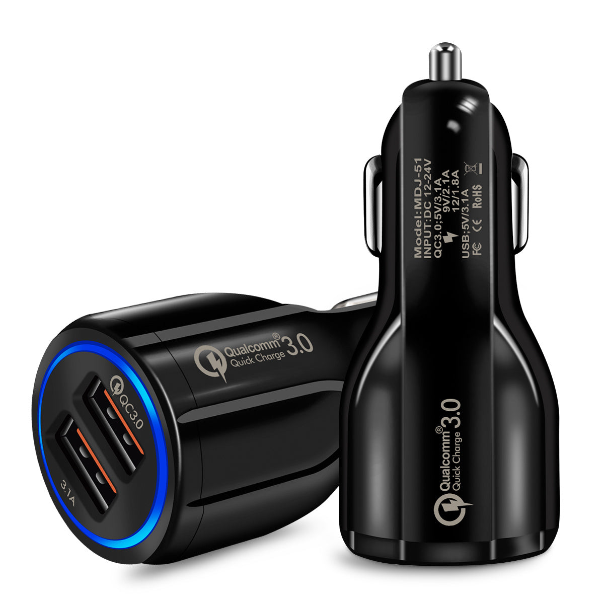 شاحن سيارة ثنائي USB بخاصية الشحن السريع 3.0