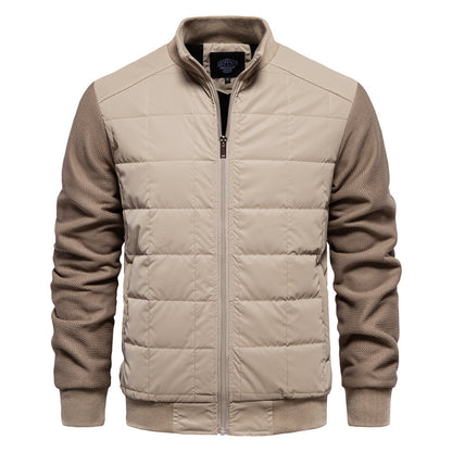 Fashion Stitching Coat Winter Personality Stand Collar Zipper Jacket Men's Clothing