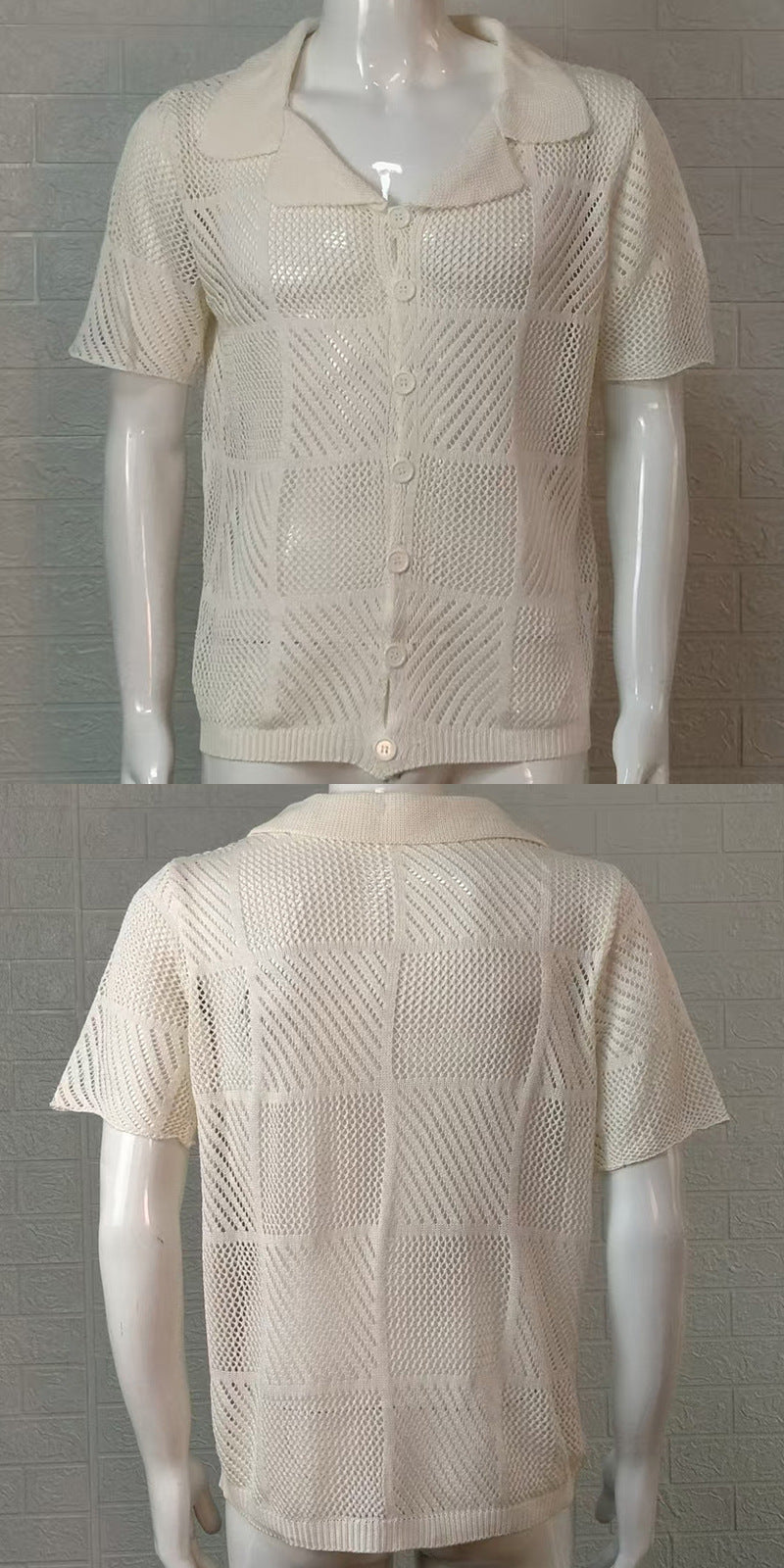Men's Knit Polo Collar Cardigan Top