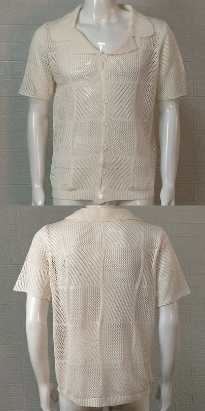 Men's Knit Polo Collar Cardigan Top