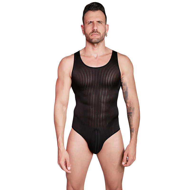 Thin Tight-fitting High Elastic Vertical Bar Men's One-piece
