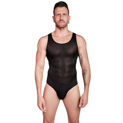 Thin Tight-fitting High Elastic Vertical Bar Men's One-piece
