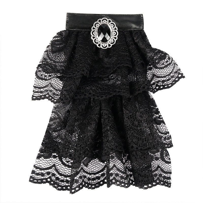 Vintage Embroidered Lace Black Bow Tie