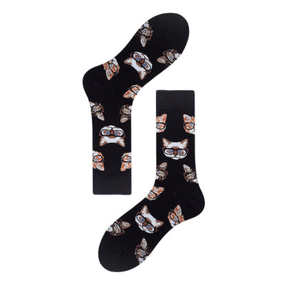 Men's Mid-calf Colorful Guitar Cat Face Cotton Socks
