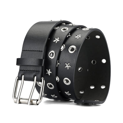 Punk Double Row Pin Buckle Denim Men's Belt