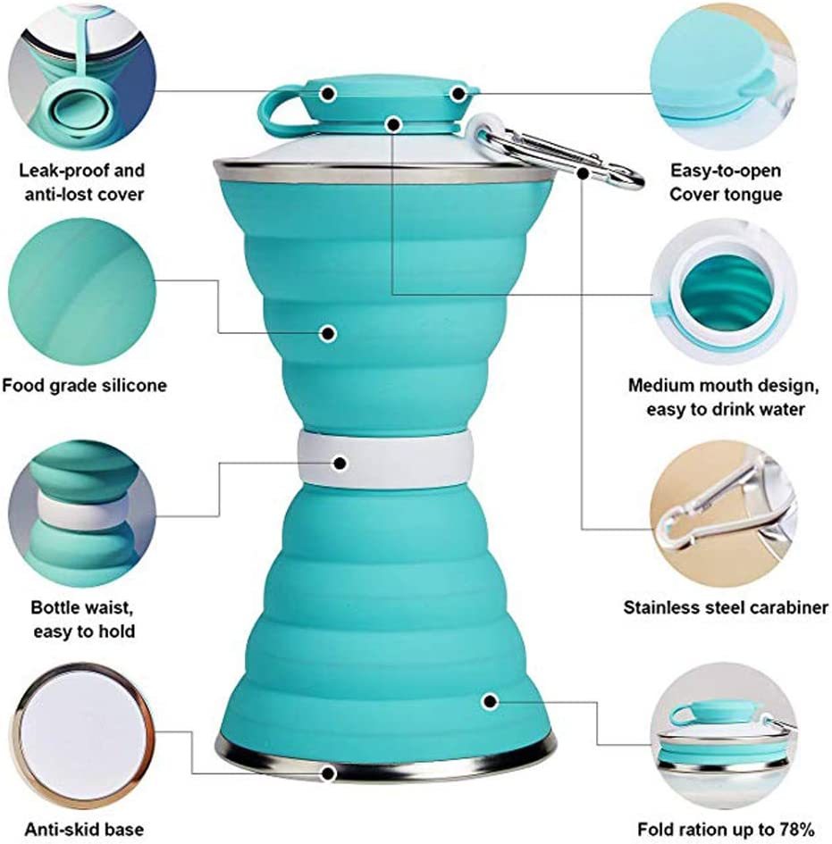 500ML Foldable Silicone Water Bottle Leakproof Portable