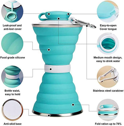 500ML Foldable Silicone Water Bottle Leakproof Portable