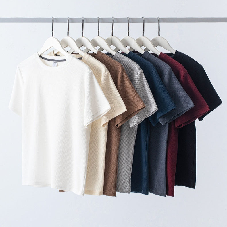 Knitted Short-Sleeved T-Shirt Men’s Loose Solid Color