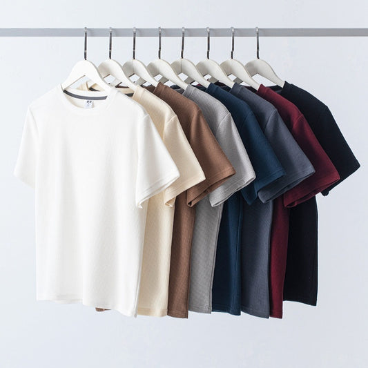 Knitted Short-Sleeved T-Shirt Men’s Loose Solid Color