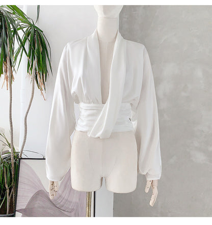 French Drape Pleated Long Sleeve Shirt