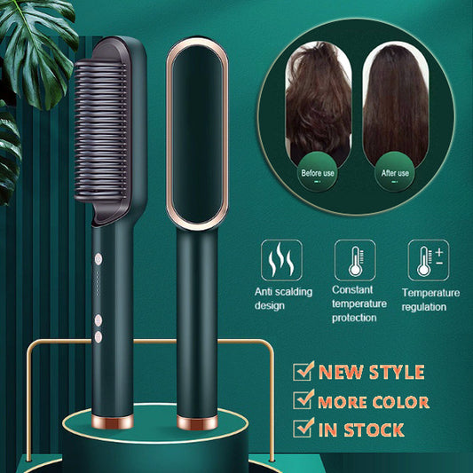 2 In 1 Hair Straightener Hot Comb Curling Brush